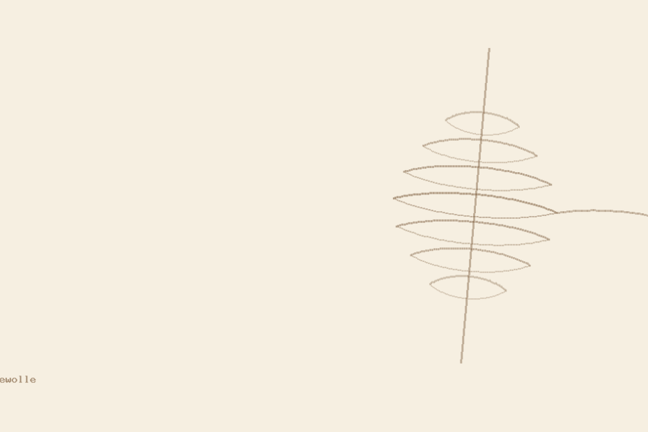 Skizze zeigt spiralförmige Wolle an einer Handspindel.